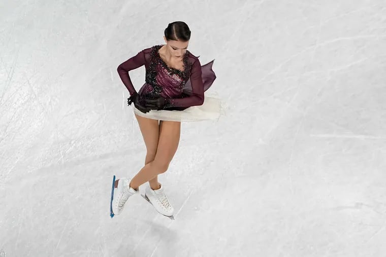 Anna Shcherbakova, of the Russian Olympic Committee, competing in the women's free skate program during the figure skating competition at the 2022 Winter Olympics on Feb. 17 in Beijing.