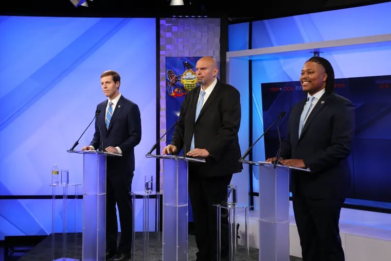 Left to right, Pennsylvania Democratic Senate candidates Conor Lamb, John Fetterman, and Malcolm Kenyatta will again debate Monday.