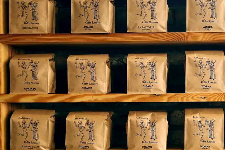 A display of coffee options at ReAnimator Coffee Roasters' shop in the Fishtown section of Philadelphia.