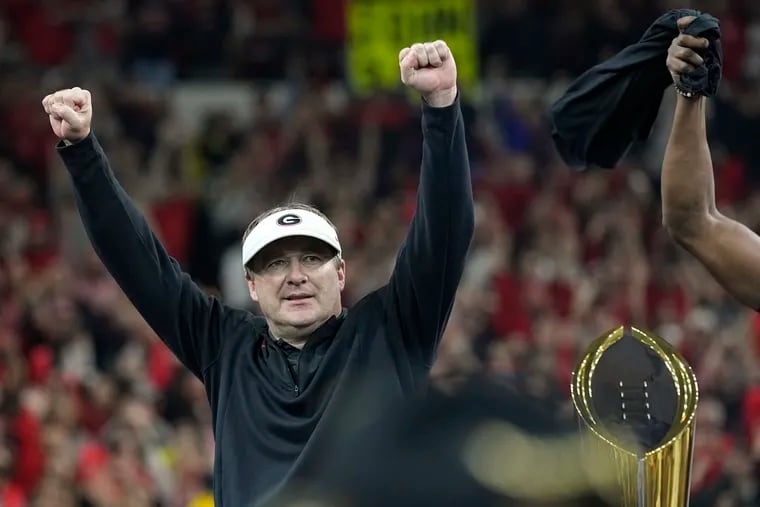 Georgia head coach Kirby Smart celebrates after winning the College Football Playoff championship on Jan. 11.