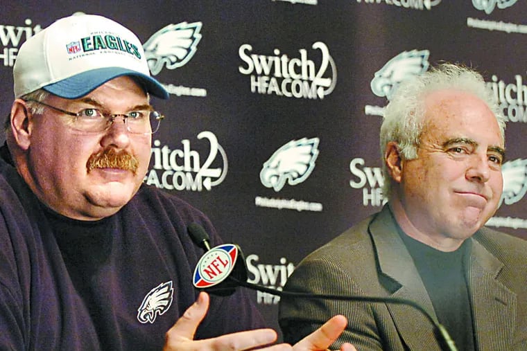 Andy Reid (left) kept Jeffrey Lurie from having to mount a coaching search from 1999 to 2012.