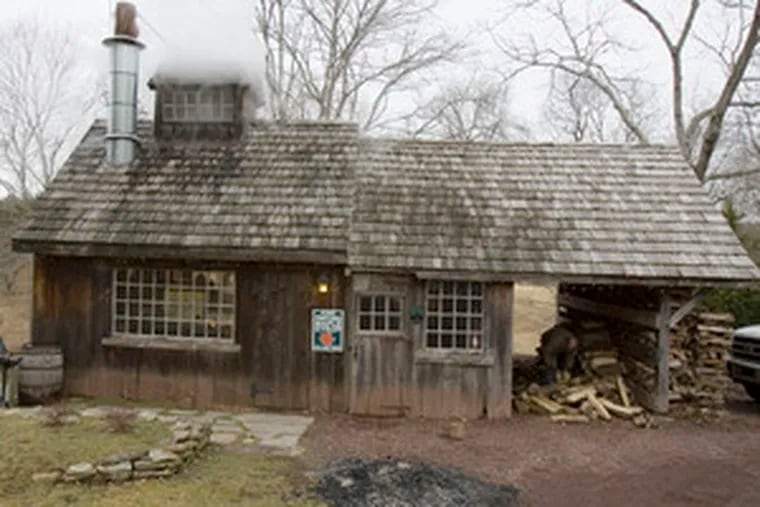Sugar shack at Tintinhull Farm, where the Hales boil the sap and bottle the syrup. Then they sell it, $8 for a 12-ounce bottle.