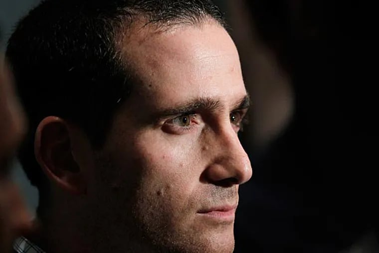 Philadelphia Eagles general manager Howie Roseman listens to a reporter's question after a news conference at the team's NFL football training facility, Thursday, June 7, 2012, in Philadelphia. Joe Banner is stepping aside from the team's day-to-day operations and taking on an advisory role to be succeeded as president by chief operating officer Don Smolenski. (AP Photo/Matt Rourke)