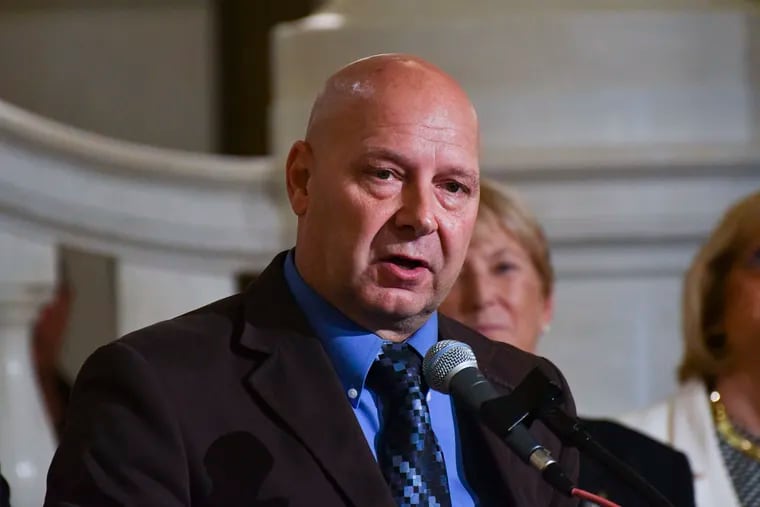 Doug Mastriano, the Republican gubernatorial nominee in Pennsylvania, speaking at an event on July 1 at the state Capitol in Harrisburg.