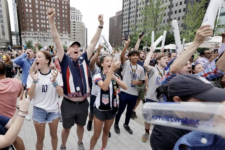 Fans celebrated in LOVE Park after Philadelphia was announced as a host city for the 2026 men's World Cup.