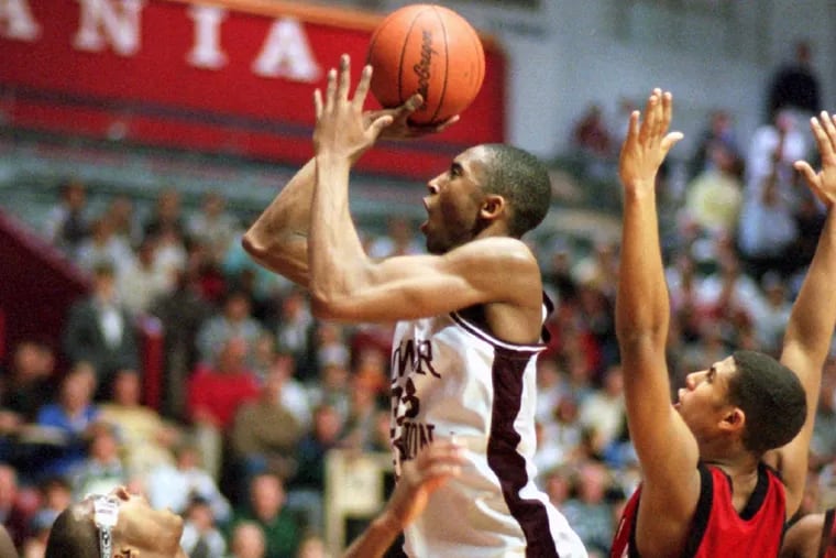 Lower Merion's Kobe Bryant driving against Coatesvillle during a March 1995 game at the Palestra.