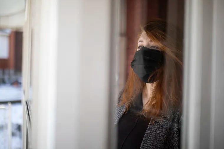 Krista Xavier, 30, of Marcus Hook, Pa., poses for a portrait at her home in Marcus Hook, Pa., on Tuesday, Fe. 1, 2022. Xavier has been taking precautions of staying home and avoiding going out to prevent exposure to Covid-19. Xavier has had previous lung damage and has Fibromyalgia which makes her immune compromised.