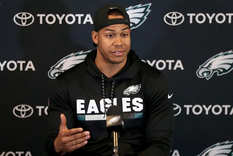 Eagles linebacker Jordan Hicks speaking during a news conference on Tuesday.