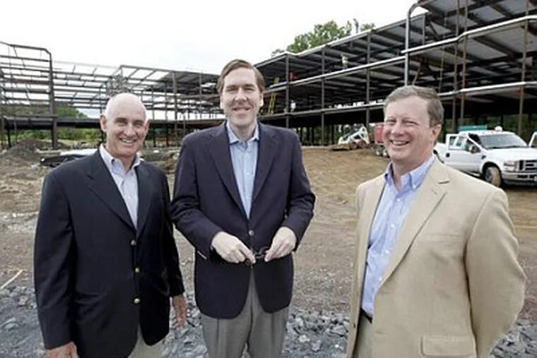 Shelbourne Capital LLC partners (from left) Joseph F. McElwee, Joseph L. Fox and James W. Kane III outside their North Wales construction site. According to one industry analyst, Shelbourne may be the busiest assisted-living developer in the country.  DAVID SWANSON / Staff Photographer