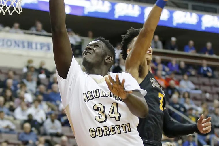 Neumann-Goretti’s Marcus Littles scored 12 points in Sunday’s overtime win over Father Judge. Pictured is Littles in last season’s PIAA AAA boys’ basketball championship on March 23, 2017 in Hershey.