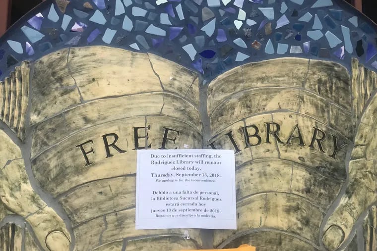 On Thursday, Sept. 13, 2018, the Ramonita G. De Rodriguez branch of the Free Library of Philadelphia in North Philadelphia was closed due to low-staffing. The Rodriguez branch is one of many across the city that struggles to stay open day-to-day for various reasons, and already face earlier, and more, closures than branches in wealthier parts of the city.