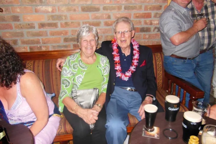 Mr. Dufner, with his wife, Gail. His family took him to Ireland for his 90th birthday.