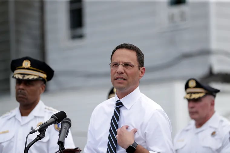 Attorney General Josh Shapiro holds a press conference at Harrowgate Plaza in Philadelphia, PA on July 9, 2019