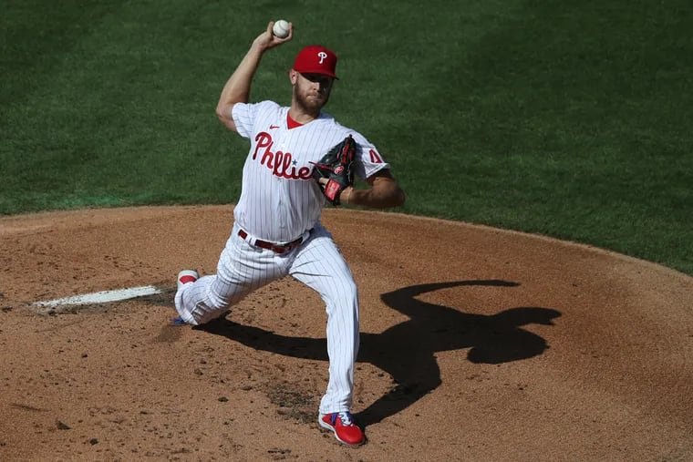 Zack Wheeler allowed three runs in six innings to lead the Phillies past the Yankees in the first game of a doubleheader.