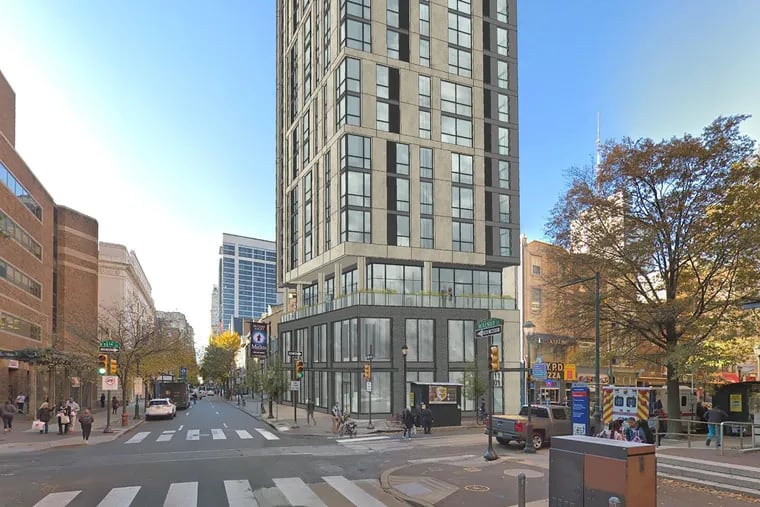 Composite image of proposed tower, as seen looking norwest on Walnut Street.