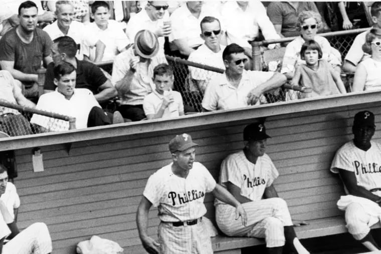 Phillies manager Gene Mauch (standing) in August 1964, before a magical season went horribly wrong.
