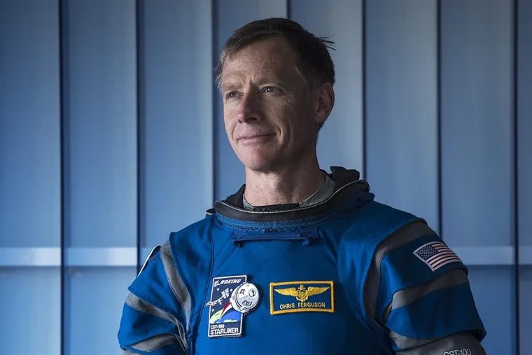 Chris Ferguson, astronaut and Philly native, wearing CST-100 Starliner space suit.