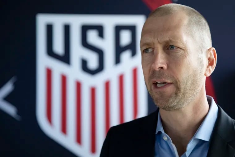Gregg Berhalter, the recently-named head coach of the U.S. men's national soccer team, speaks at a news conference in New York.