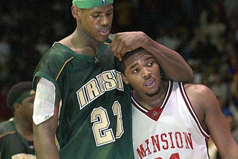 LeBron James and Maureece Rice faced off at the Palestra nine years ago. (Photo by Peter Tobia)