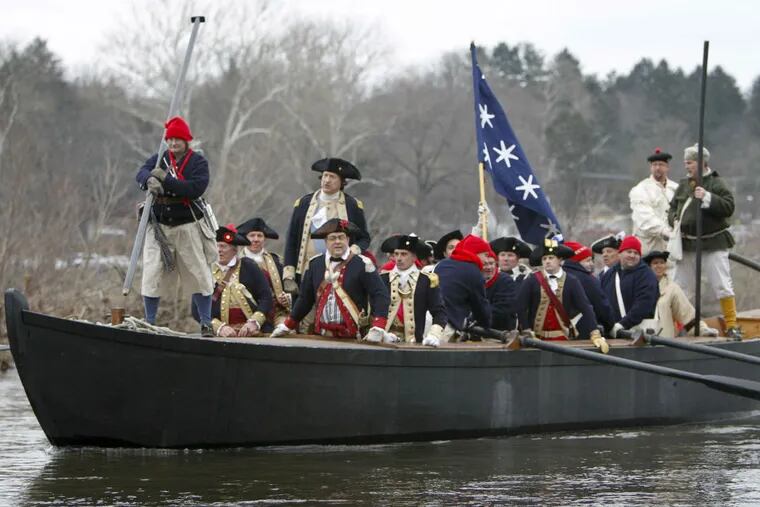John Godzieba as George Washington during a reenactment of Washington crossing the Delaware.