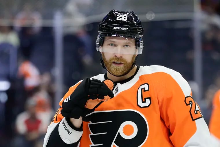 Left winger Claude Giroux, the Flyers' captain, gave his team a 3-2 lead with a power-play goal late in the second period Wednesday in Columbus.