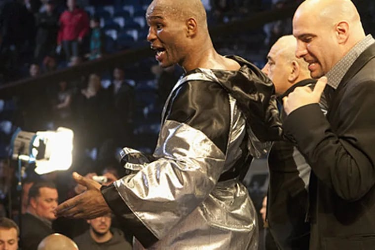Bernard Hopkins reacts to the judges' decision after his fight against Jean Pascal. (AP Photo/The Canadian Press - Jacques Boissinot)