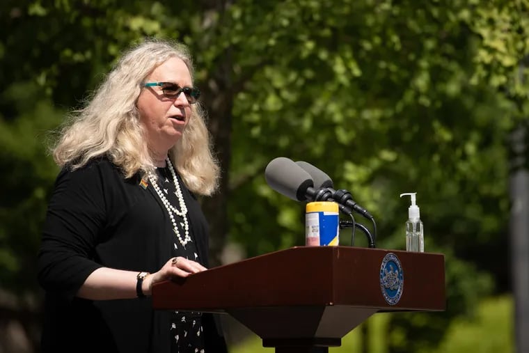 Secretary of Health Rachel Levine (seen here at the Milton S. Hershey Medical Center on June 24, 2020) said transphobic remarks and actions hurt all LGBTQ Pennsylvanians.