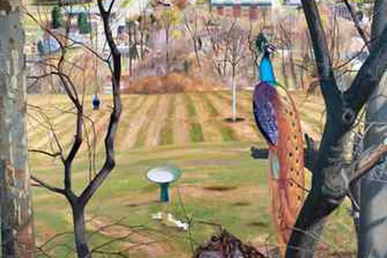 &quot;A Fine Fall Day&quot; (2008) is the most effusively colored of the four seasons suite - with three peacocks.