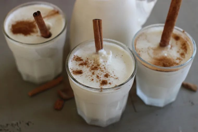 Puerto Rican coquito is a blend of rum, coconut milk, two different dairy milks, cinnamon and nutmeg.