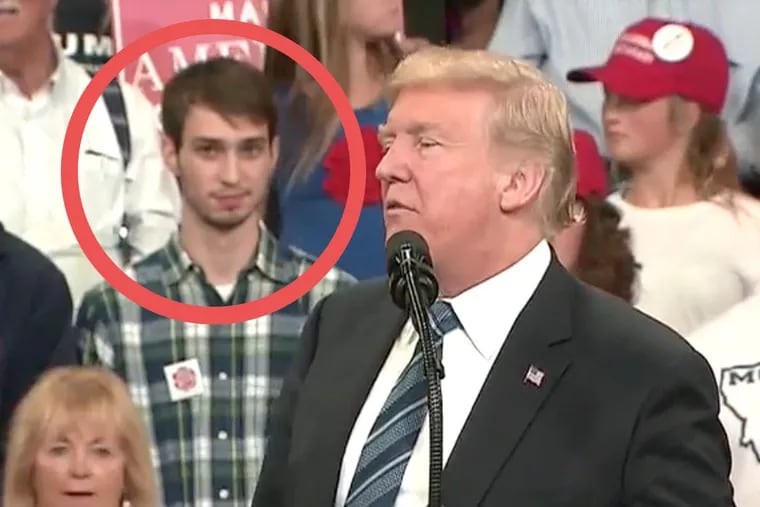 A member of the audience during President Trump's rally in Billings, Montana Thursday night was replaced mid-speech after his reactions went viral.