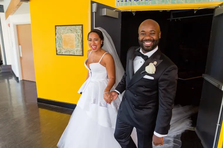 Actors Taysha Marie Canales and Akeem Davis on their wedding day, Sept. 5, 2020, at the Arden Theatre. They both had to walk away from plays mid-production when coronavirus shutdowns hit. Now they're working to take better charge of their destiny. “My focus word for 2021, it’s agency,” Davis says.