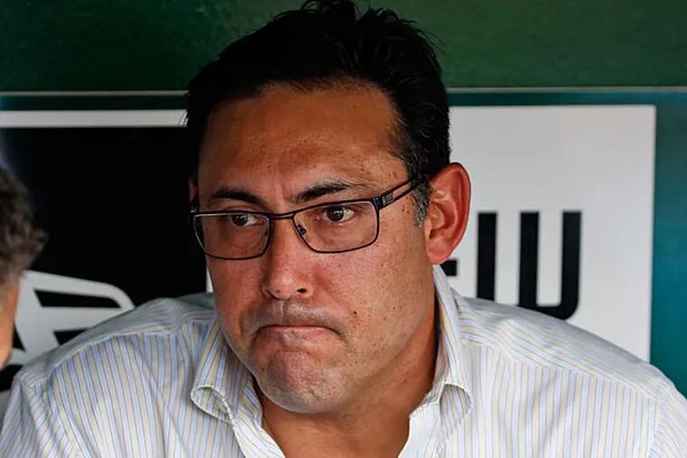 Phillies general manager Ruben Amaro pauses while speaking during a media availability before a baseball game against the Washington Nationals at Nationals Park Thursday, July 31, 2014, in Washington. (Alex Brandon/AP)