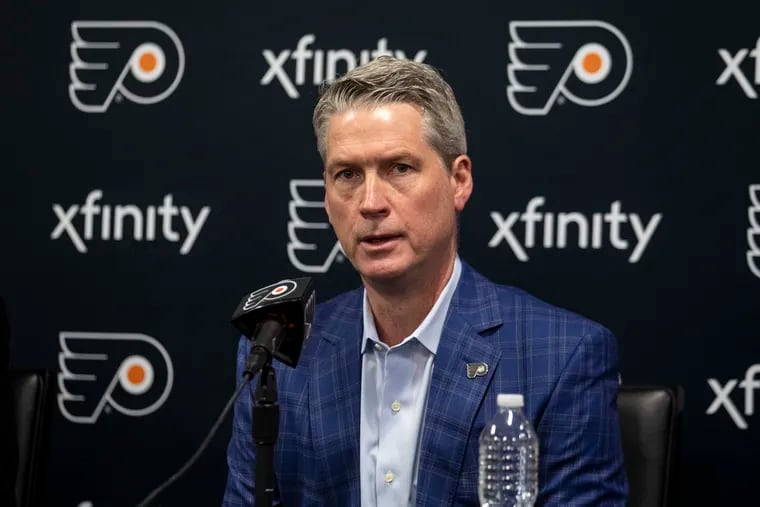 Flyers general manager Chuck Fletcher during a press conference on the state of the team on Jan. 26 in Voorhees, N.J. He addressed the media again on Friday, offering status updates on several injured players.