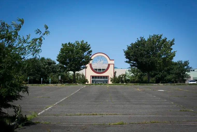 There's more than enough parking these days at the Burlington Center Mall in Burlington Township, NJ. The complex will be completely vacant after the Sears store there closes in early September. This entrance features the mall's longtime white dove logo.