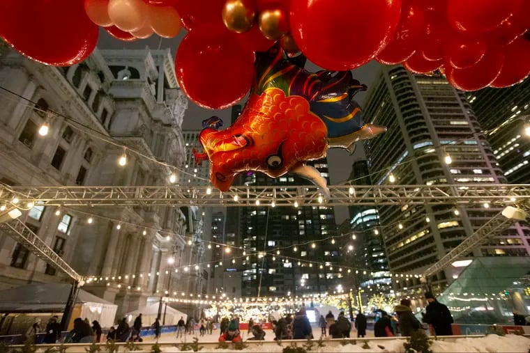 The decorations at Dilworth Plaza and Rothman Ice Skating Rink on Feb. 12, 2021 to mark the Chinese New Year celebration.