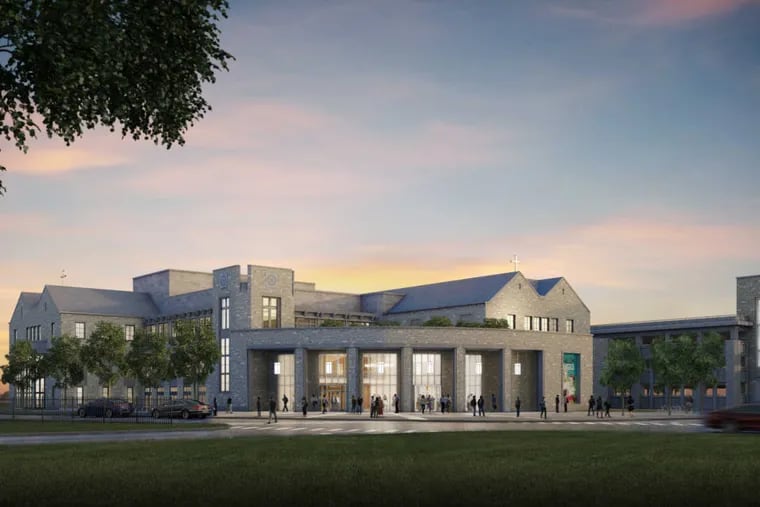 An architectural rendering of the proposed performing arts center at Villanova University.
