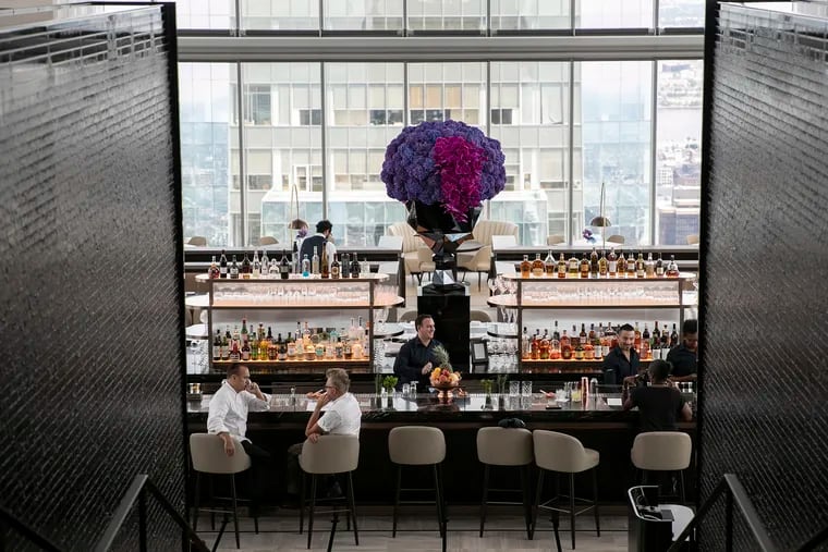 The bar and restaurant area inside the new Four Seasons Hotel at the top of the Comcast Technology Center.