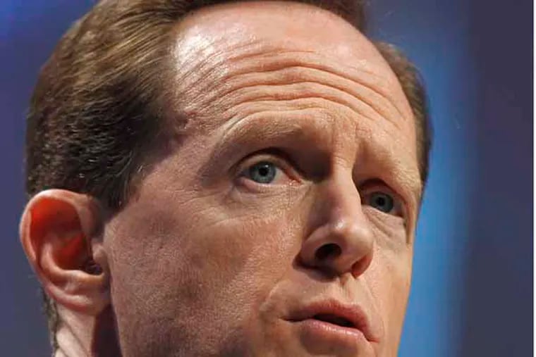 FILE - In this Feb. 10, 2011 file photo, Sen. Pat Toomey, R-Pa. speaks in Washington. Toomey has been name to the powerful new committee that will try to come up with a bipartisan plan this fall to reduce the federal budget deficit by more than $1 trillion. (AP Photo/Alex Brandon, File)