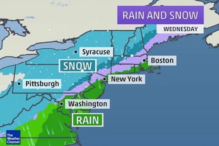 The storm could bring strong winds and heavy rain to much of the Phiadelphia region, with snow possible, forecasters say. (www.weather.com)