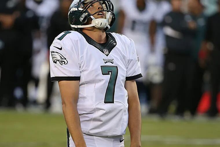 Sam Bradford reacts after throwing an interception.