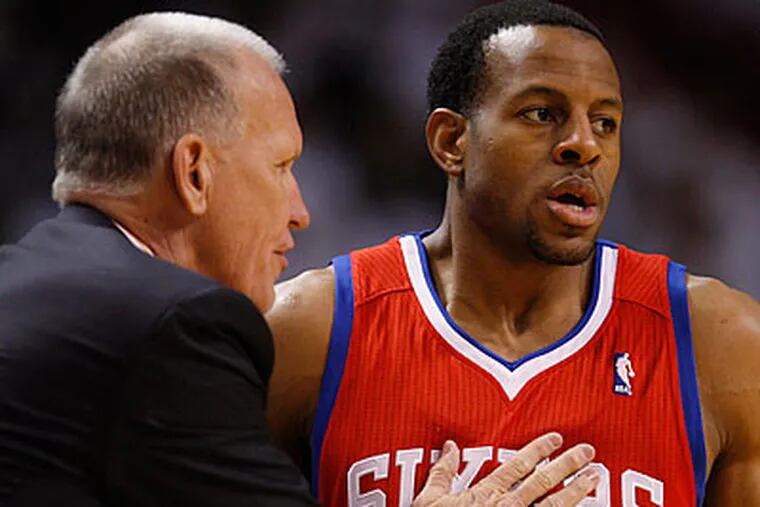Doug Collins met with Thaddeus Young on Monday and with Andre Iguodala (above) on Tuesday. (Ron Cortes/Staff file photo)