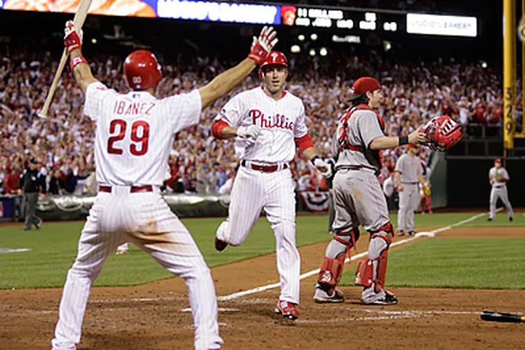 Chase Utley scored in the seventh inning following an error on Jay Bruce. (Yong Kim / Staff Photographer)