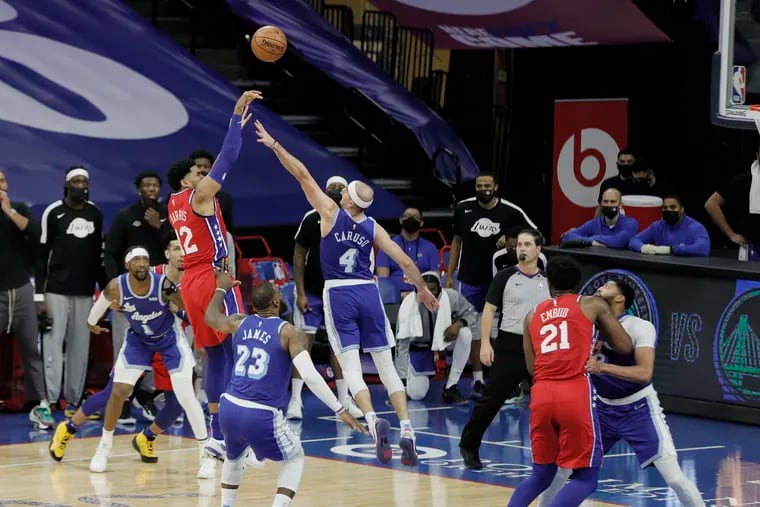 Tobias Harris hit the game-winning shot in the fourth quarter against the Los Angeles Lakers on Wednesday.
