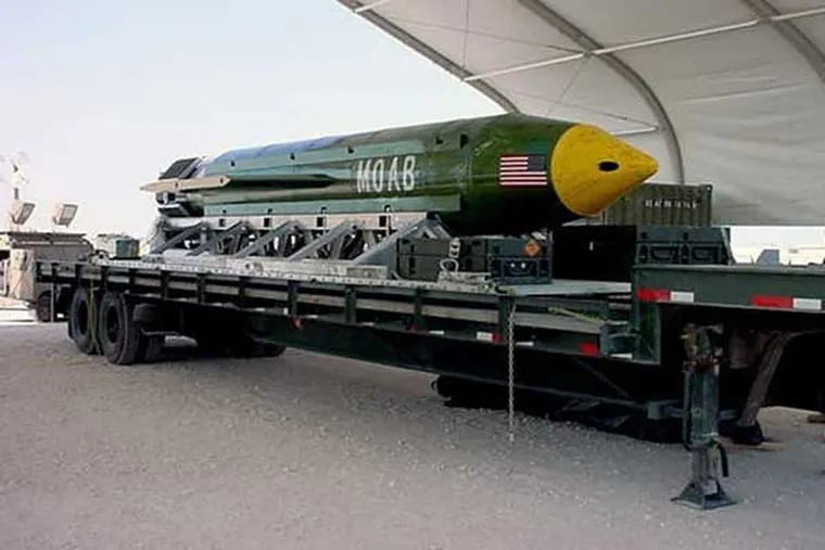 The GBU-43B Massive Ordance Air Blast bomb, like the one dropped on an Islamic State tunnel complex in Afghanistan on Thursday.