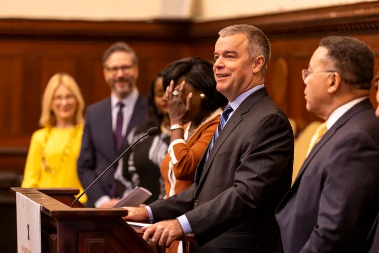 Managing Director Adam Thiel speaks during a news conference in December. His office is leading plans to expand resources for people in addiction.