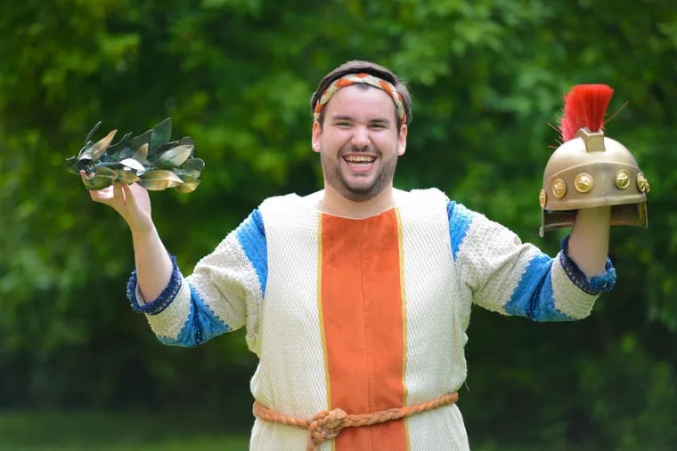 Michael Caizzi as Pseudolus on "A Funny Thing Happened on the Way to the Forum," through July 1 at the Princeton Festival, Matthews Acting Studio, Princeton.