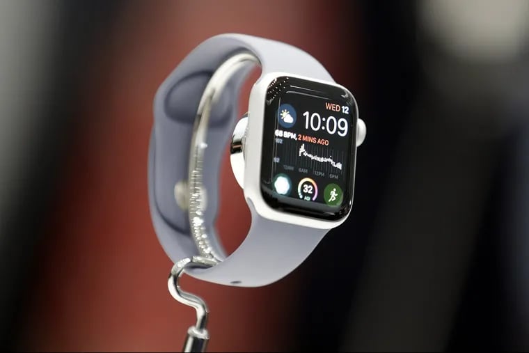 The new Apple Watch 4 is on display at the Steve Jobs Theater during an event to announce new products Wednesday, Sept. 12, 2018, in Cupertino, Calif.