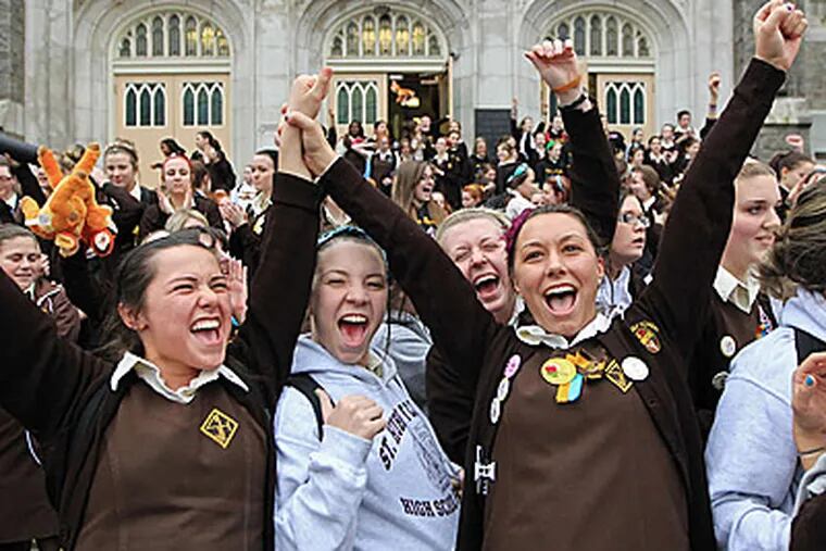 St. Huvert's: The high school for girls in Torresdale celebrated the good news. (MICHAEL BRYANT / Staff Photographer)
