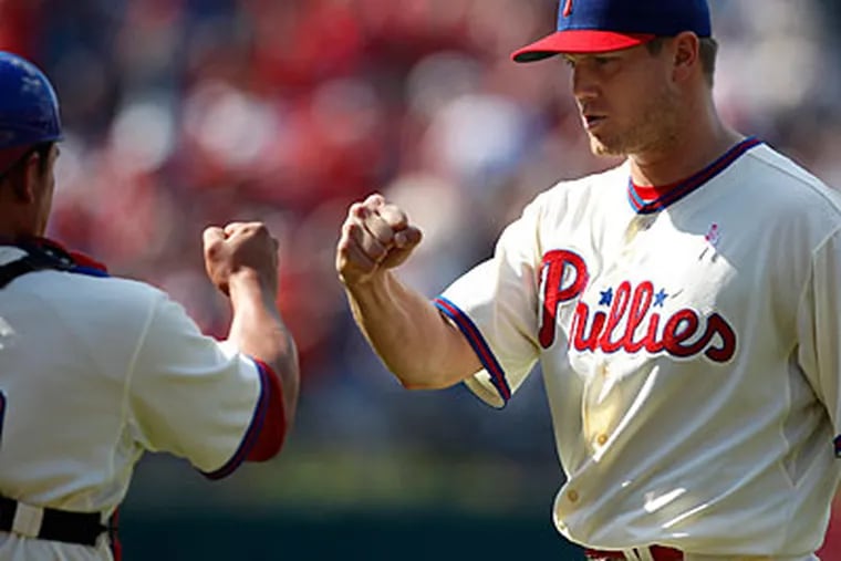 Phillies closer Jonathan Papelbon picked up the save in the team's 3-2 win over the Padres on Sunday. (David Maialetti/Staff Photographer)