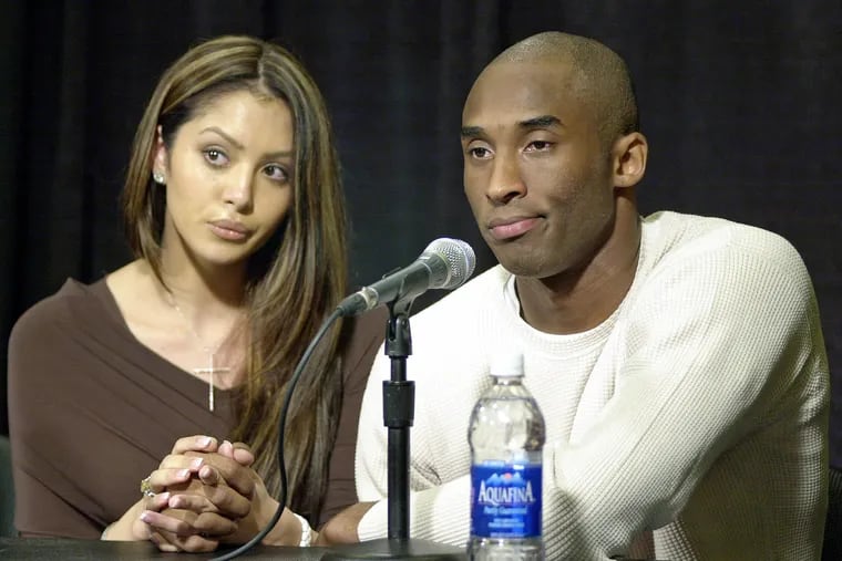 Kobe Bryant and his wife Vanessa held hands during a news conference in Los Angeles in July 2003 after a sexual assault case against him was dismissed.